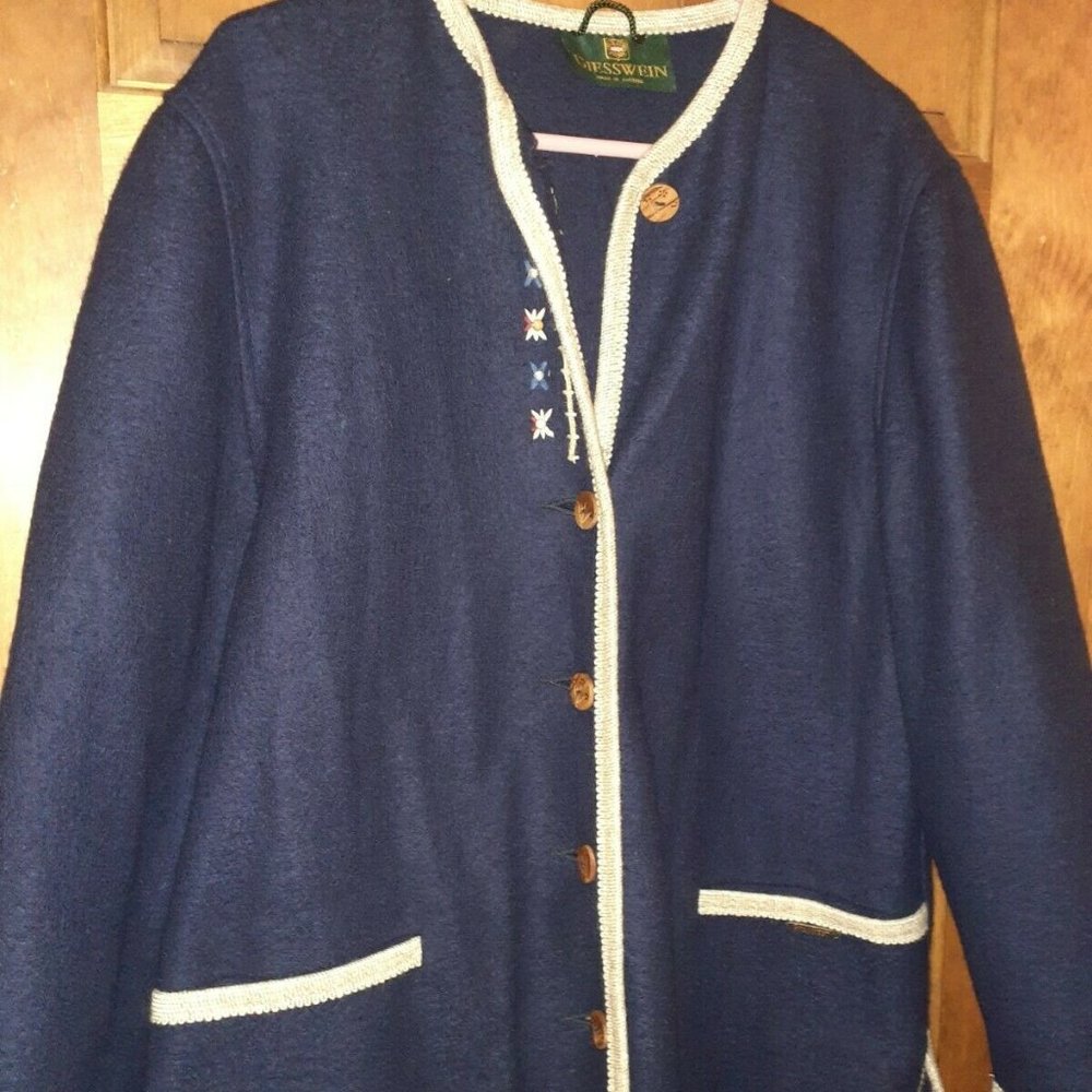 Giesswein size 12 blue pure wool cardigan sweater